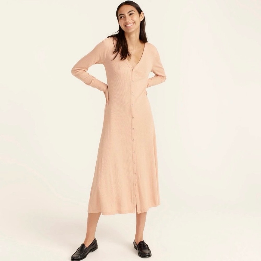 J Crew Ribbed Button Front Knit Dress Midi Luxury Camel Size M